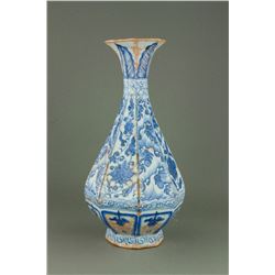 Yuan/Ming Blue & White Octagon Porcelain Vase