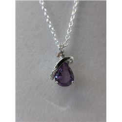 1.46 CT Amethyst & Diamond Pendant & Chain