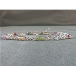 Sterling Silver Multi-gemstone & Diamond Bracelet