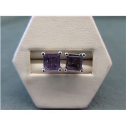 New - 2.08 CT Princess Cut Amethyst Stud Earrings