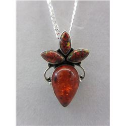 Orange Baltic Amber & Red Fire Opal Necklace