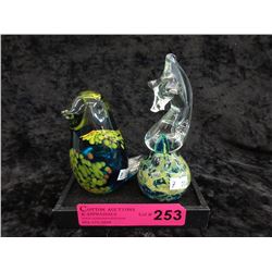 2 Signed MDINA Malta art glass paperweights