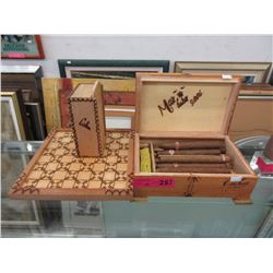 Wood humidor with Monte Cristo cigars