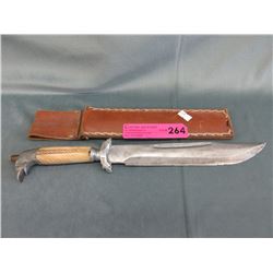 Bone handled hunting knife with leather sheath