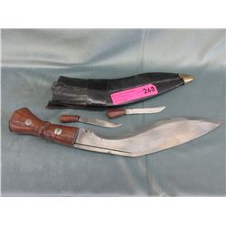 Vintage Khukri knife set with leather sheath