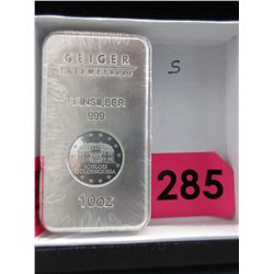 10 Troy Oz. Geiger Edelmetalle .999 Silver Bar
