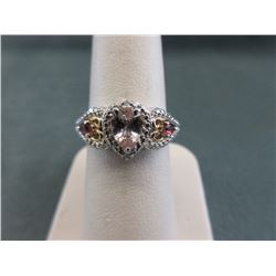Morganite, Diamond & Rhodolite Ring