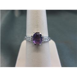 Oval Amethyst & Diamond Solitaire Ring
