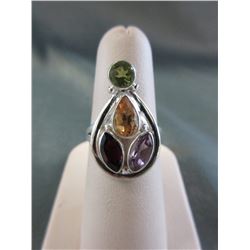 Custom made Multi-Gemstone Sterling Silver Ring