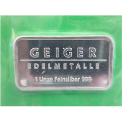 1 Troy Oz. Geiger Edelmetalle .999 Silver Bar