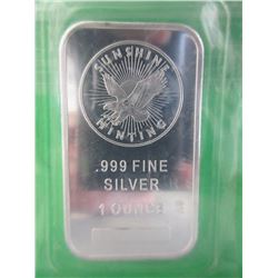 1 Troy Oz. Sunshine Minting .999 Silver Bar