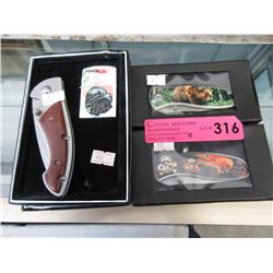 4 New folding knives - 2 with lighters