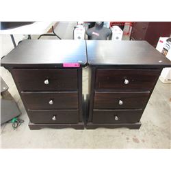 Pair of 3 drawer wood beside tables - used