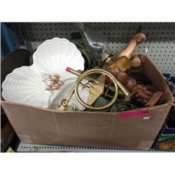 Box of new camo clothing & vintage houseware