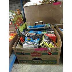 Box lot of sports trading cards & toys