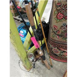 3 Fishing rods - one with reel