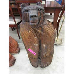 Carved solid wood bear statue
