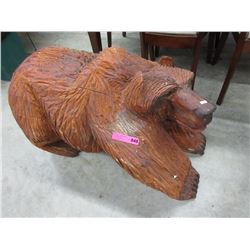 Carved solid wood bear statue