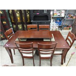 Dining room table w/ leaf & 6 chairs - used