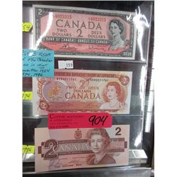 Last 3 issues of the Canadian $2 bills
