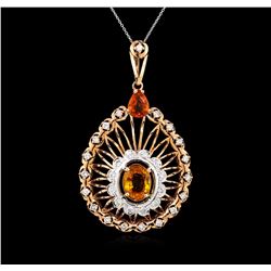 5.15ctw Orange Sapphire and Diamond Pendant - 14KT Rose Gold