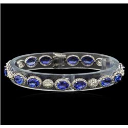 13.00ctw Blue Sapphire and Diamond Bracelet - 18KT White Gold