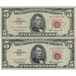 1963 $5 Red Seal Bill Lot of 2