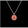 Image 2 : 14KT Yellow Gold 19.87ctw Red Coral & Diamond Pendant with Chain