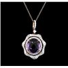 Image 1 : 7.05ct Amethyst and Diamond Pendant with Chain - 14KT Rose Gold