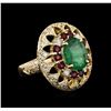 Image 1 : 14KT Yellow Gold 3.89ct Emerald, Ruby and Diamond Ring