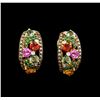Image 1 : 6.50ctw Sapphire, Tsavorite and Diamond Earrings - 18KT Yellow Gold