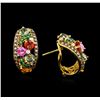 Image 2 : 6.50ctw Sapphire, Tsavorite and Diamond Earrings - 18KT Yellow Gold