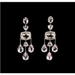 27.83ctw Kunzite and Diamond Dangle Earrings - 18KT White Gold