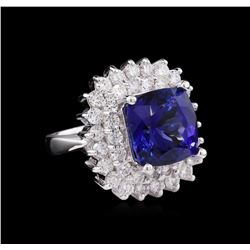 14KT White Gold GIA Certified 8.39ct Tanzanite and Diamond Ring