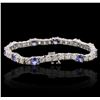 Image 2 : 14KT White Gold 5.20ctw Tanzanite and Diamond Bracelet
