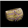 Image 1 : 0.48ctw Amethyst and Peridot Ring - 14KT Yellow Gold