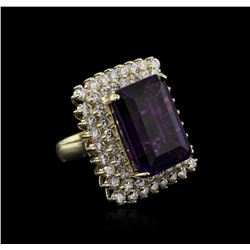 14KT Yellow Gold 16.80ct Amethyst and Diamond Ring