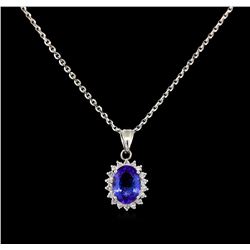 3.15ct Tanzanite and Diamond Pendant - 14KT White Gold