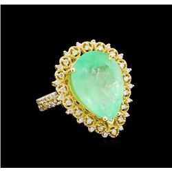 GIA Cert 7.89ct Emerald and Diamond Ring - 14KT Yellow Gold