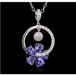 14KT White Gold 9.20ctw Tanzanite and Diamond Pendant With Chain