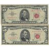 Image 1 : 1963 $5 Red Seal Bill Lot of 2