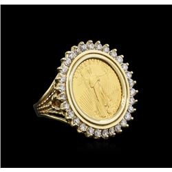 14KT Yellow Gold 0.45ctw Diamond Coin Ring