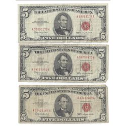 1963 $5 Red Seal Bill Lot of 3