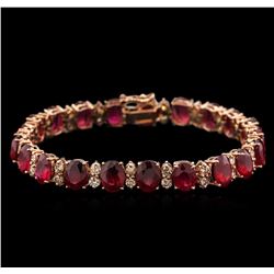 30.24ctw Ruby and Diamond Bracelet - 14KT Rose Gold