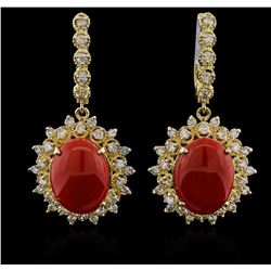 14KT Yellow Gold 13.02ctw Coral and Diamond Earrings