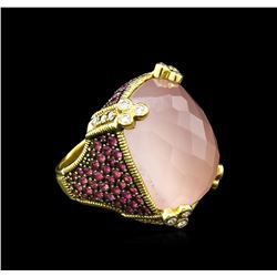 30.62ct Rose Quartz, Pink Sapphire and Diamond Ring - 18KT Yellow Gold