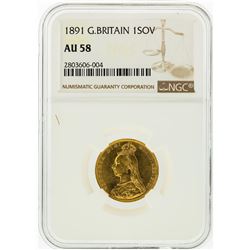 1891 NGC AU58 Great Britain 1 Sovereign Gold Coin