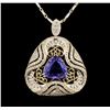 Image 2 : 8.09ct Tanzanite and Diamond Pendant With Chain - 14KT Yellow Gold