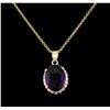 Image 2 : 6.48ct Amethyst and Diamond Pendant With Chain - 14KT Yellow Gold