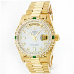 Rolex President 18KT Gold 1.00ctw Diamond And Emerald Men's Watch